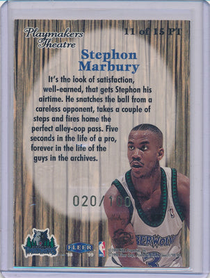 Fleer 1998-1999 Tradition Playmaker Theatre #11/15PT Stephon Marbury 20/100