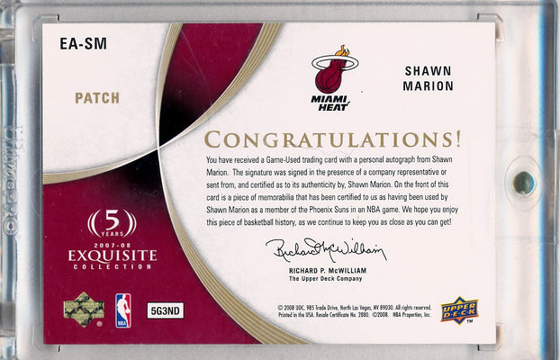 Upper Deck 2007-2008 Exquisite Collection Autographed Patches #EASM Shawn Marion 26/35