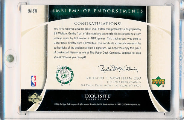 Upper Deck 2005-2006 Exquisite Collection Emblems Of Endorsement #EMBW Bill Walton 3/15