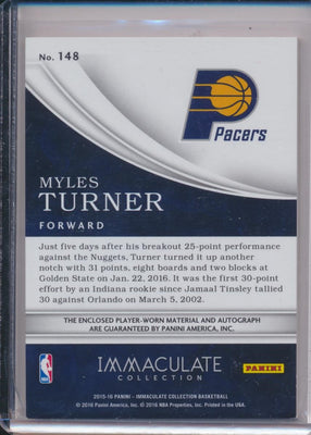 Panini 2015-2016 Immaculate RPA #148 Myles Turner 68/99