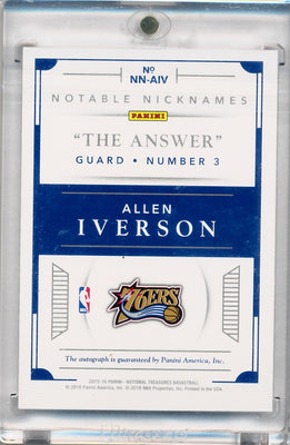 Panini 2015-2016 National Treasures  Notable Nicknames  #NN-AIV Allen Iverson 8/25