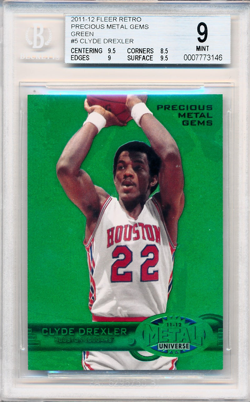 Upper Deck 2011-12 Fleer Retro Precious Metal Gems GREEN #PM-5 Clyde Drexler 8/10 / BGS Grade 9