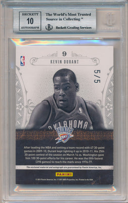 Panini 2010-2011 National Treasures NBA Gear Dual Prime #9 Kevin Durant 5/5 / BGS Grade 8.5 / Auto Grade 10