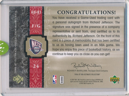 Upper Deck 2006-07 Ultimate Collection  Ultimate Jersey Autographs #AU-RJ Richard Jefferson 28/75