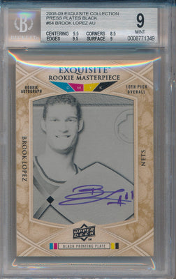 Upper Deck 2008-09 Exquisite Collection Exquisite Rookie MasterPiece Black Plate #RPA-64 Brook Lopez 1/1 / BGS Grade 9 / Auto Grade 10