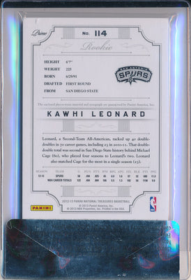 Panini 2012-2013 National Treasures Rookie Card #114 Kawhi Leonard 12/199 / BGS Grade 9 / Auto Grade 9