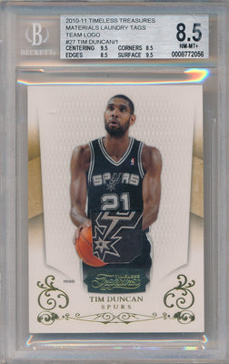 Panini 2010-2011 Timeless Treasures Materials Laundry Tags #27 Tim Duncan 1/1 / BGS Grade 8.5