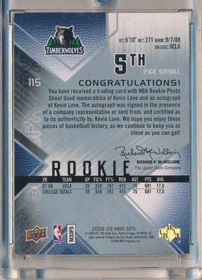 Upper Deck 2008-09 SPx SPx Rookie Jersey Auto #115 Kevin Love 60/99