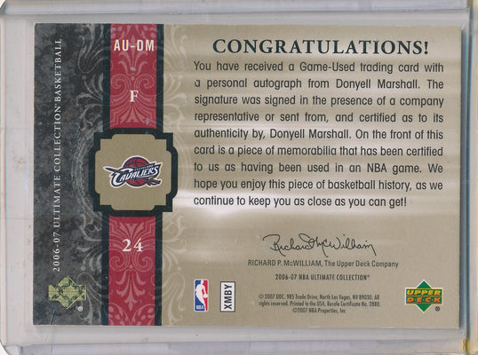 Upper Deck 2006-07 Ultimate Collection  Ultimate Jersey Autographs #AU-DM Donyell Marshall 75/75