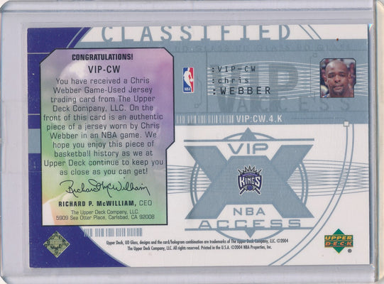 Upper Deck 2003-04 UD Glass VIP Access Jerseys #VIP-CW Chris Webber 15/25