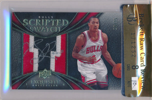 Upper Deck 2008-09 Exquisite Collection Scripted Swatches #SCRP-DE Derrick Rose 25/25 / BGS Grade 8 / Auto Grade 10