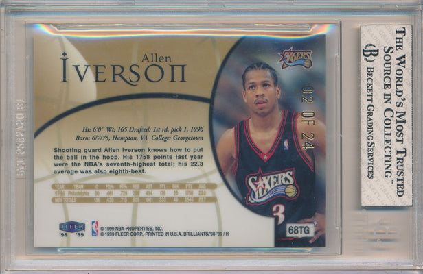 Fleer 1998-1999 Brilliants 24 Karat Gold #68TG Allen Iverson 2/24 / BGS Grade 8