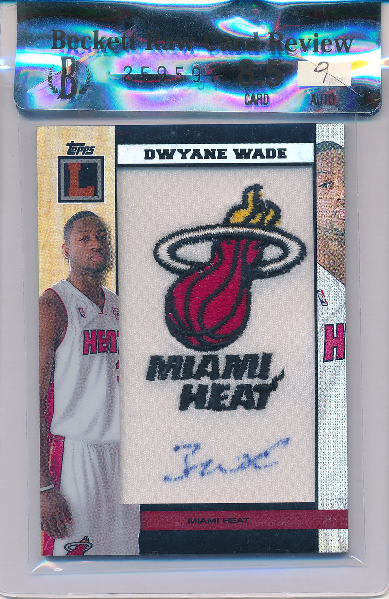 Topps 2007-2008 Letterman Team Logo Patch Card #TLA-DWA Dwyane Wade 5/5 / BGS Grade 8.5 / Auto Grade 9