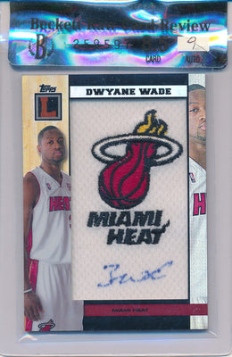 Topps 2007-2008 Letterman Team Logo Patch Card #TLA-DWA Dwyane Wade 5/5 / BGS Grade 8.5 / Auto Grade 9