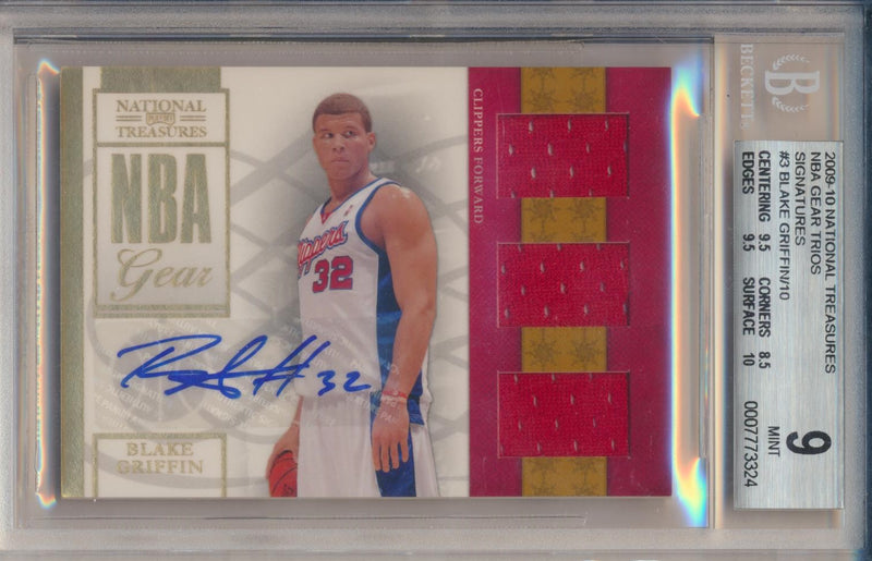 Panini  2009-2010 National Treasures NBA Gear Trios Signatures #3 Blake Griffin 5/10 / BGS Grade 9 / Auto Grade 10