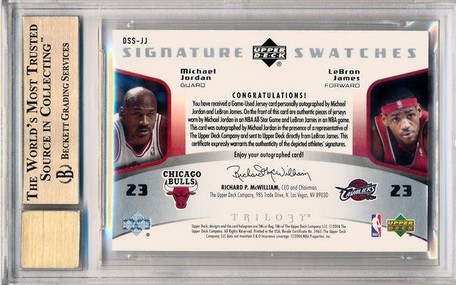 Upper Deck 2005-2006 Upper Deck Trilogy Dual Signature Swatches #DSS-JJ Michael Jordan / Lebron James 13/15 / BGS Grade 9.5 / Auto Grade 10