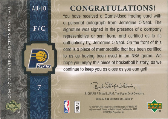 Upper Deck 2006-07 Ultimate Collection  Ultimate Jersey Autographs #AU-JO Jermaine O'neal 09/75