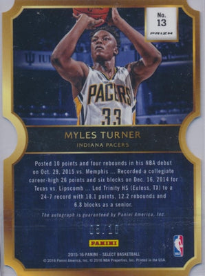 Panini 2015-2016 Select Gold Diecut Auto #13 Myles Turner 5/10