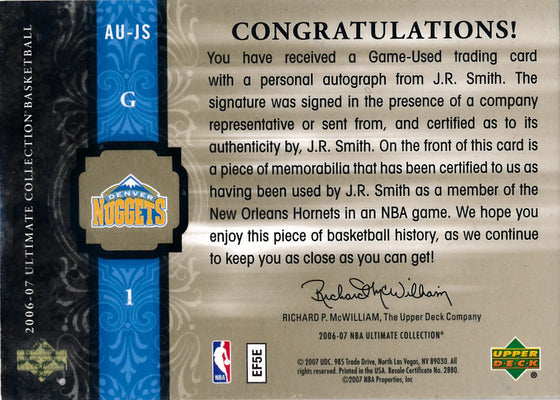 Upper Deck 2006-07 Ultimate Collection  Ultimate Jersey Autographs #AU-JS J.R. Smith 50/75