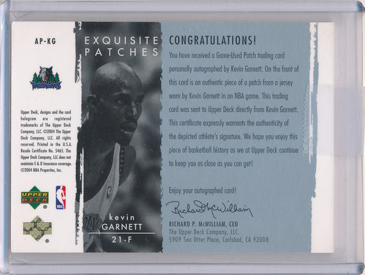 Upper Deck 2003-2004 Exquisite Collection Patches Autographs #AP-KG Kevin Garnett 60/100