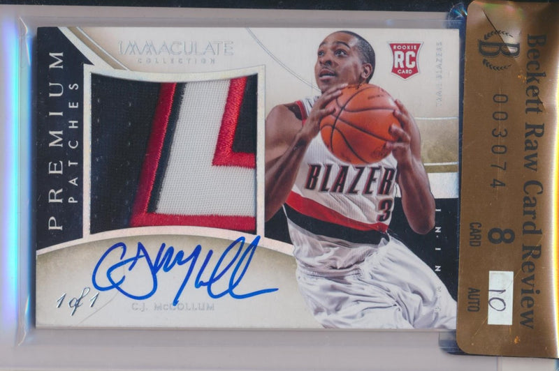 Panini 2013-2014 Immaculate Premium RPA Jumbo Patch #5 C.J. McCollum 1/1 / BGS Grade 8 / Auto Grade 10