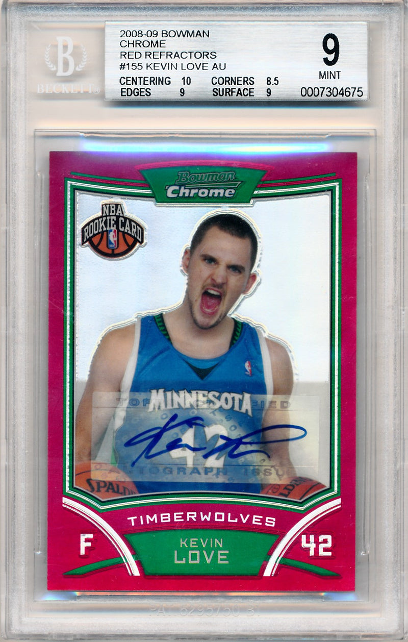 Topps 2008-2009 Bowman Chrome Red Refractors #155 Kevin Love 5/5 / BGS Grade 9 / Auto Grade 10