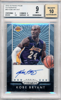 Panini 2015-2016 Prizm Autographs #80 Kobe Bryant  / BGS Grade 9 / Auto Grade 10