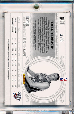 Panini 2010-2011 National Treasures  Century Platinum #211 Cole Aldrich 3/5