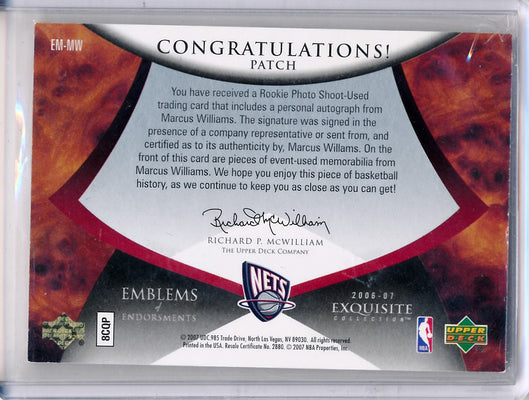 Upper Deck 2006-2007 Exquisite Collection Emblems Of Endorsement #EMMW Marcus Williams 1/15