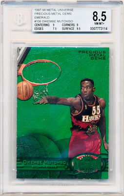 Skybox 1997-1998 Metal Universe Championship Precious Metal Gems Green #106 Dikembe Mutombo 3/100 / BGS Grade 8.5