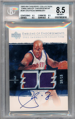 Upper Deck 2003-2004 Exquisite Collection Emblems Of Endorsements #EM-SM Stephon Marbury 10/15 / BGS Grade 8.5 / Auto Grade 10