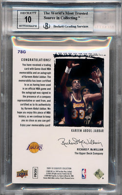 Upper Deck 2009-2010 Exquisite Collection Rookie Patch Flashback #78G Kareem Abdul-Jabbar 10/25 / BGS Grade 9 / Auto Grade 10