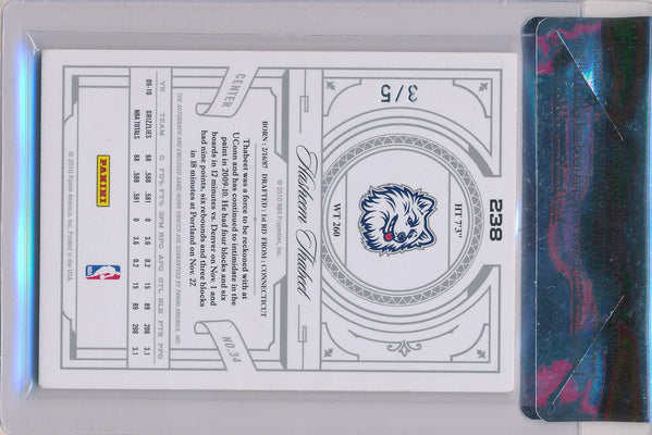 Panini 2009-2010 National Treasures Century Platinum #238 Hasheem Thabeet 3/5 / Auto Grade 10