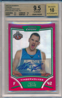 Topps 2008-09 Bowman Chrome Red Refractors #155 Kevin Love 4/5 / BGS Grade 9.5 / Auto Grade 10