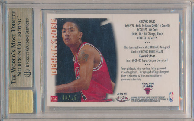 Topps 2008-09 Chrome Youthquake Autographs X-Fractors #YQA7 Derrick Rose 09/15 / BGS Grade 9.5 / Auto Grade 10