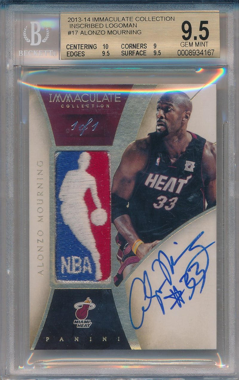 Panini 2013-2014 Immaculate Collection Inscribed LogoMan #17 Alonzo Mourning 1/1 / BGS Grade 9.5 / Auto Grade 10