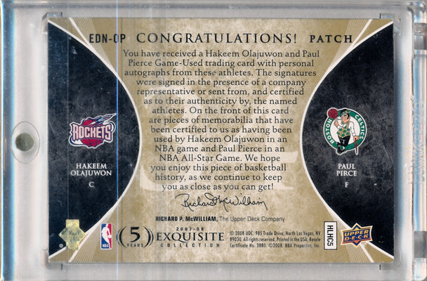 Upper Deck 2007-08 Exquisite Collection Exquisite Dual Number Pieces #EDN-OP Hakeem Olajuwon/Paul Pierce 22/34