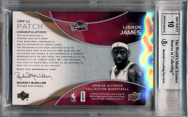 Upper Deck 2008-2009 Ultimate Collection Signature Materials Veterans Patch #UMVLJ Lebron James 5/5 / BGS Grade 9 / Auto Grade 10