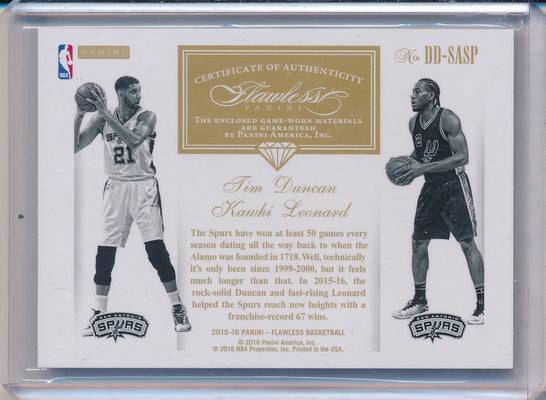 Panini 2015-2016 Flawless Silver Dual Diamond Patches #DD-SASP Kawhi Leonard/ Tim Duncan 24/25