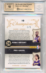 Panini 2009-2010 National Treasures Dual Champions Signature #10 Kobe Bryant / Pau Gasol 3/5 / BGS Grade 9.5 / Auto Grade 10