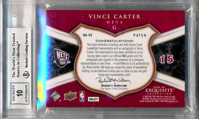 Upper Deck 2008-2009 Exquisite Collection Noble Nameplates #NAVC Vince Carter 3/5 / BGS Grade 8.5 / Auto Grade 10