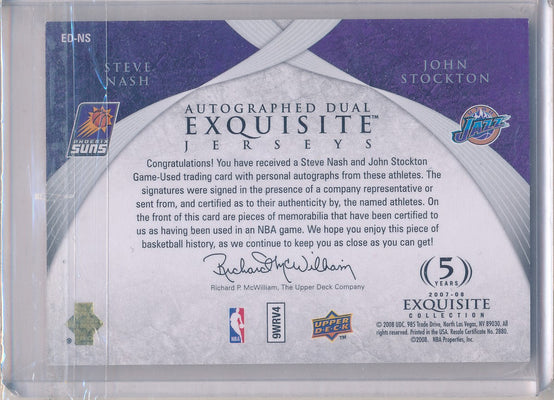 Upper Deck 2007-2008 Exquisite Collection Jersey's Dual Auotographs #ED-NS Steve Nash / John Stockton 4/5