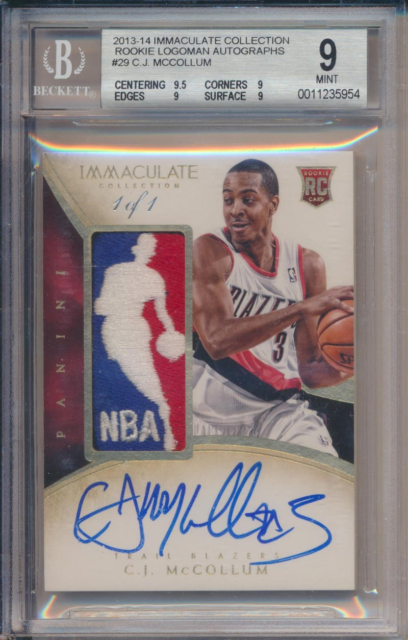 Panini 2013-2014 Immaculate Logoman RPA #29 C.J. McCollum 1/1 / BGS Grade 9 / Auto Grade 8