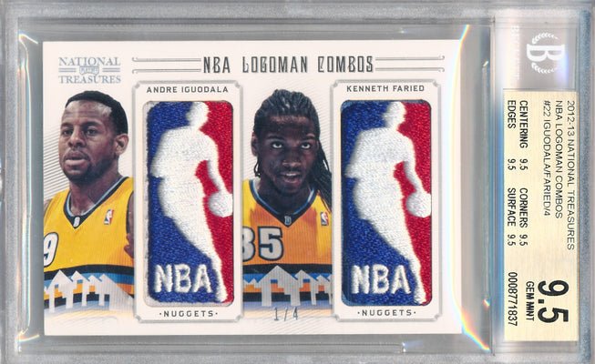 Panini 2012-2013 National Treasures NBA Logoman Combos #22 Andre Iguodala / Kenneth Faried 1/4 / BGS Grade 9.5