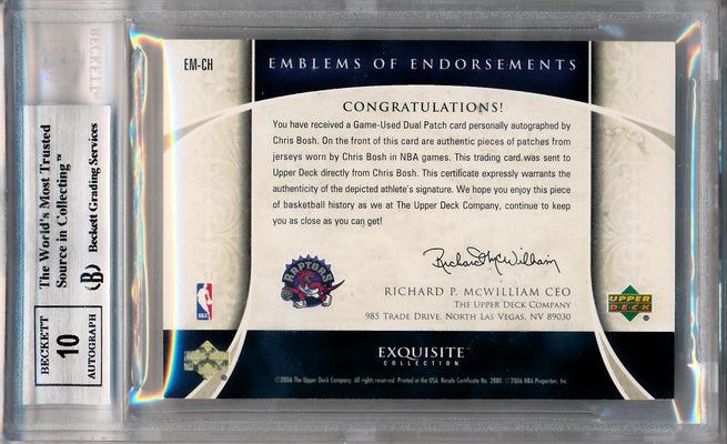 Upper Deck 2005-2006 Exquisite Collection Emblems Of Endorsement #EMCH Chris Bosh 7/15 / BGS Grade 9 / Auto Grade 10