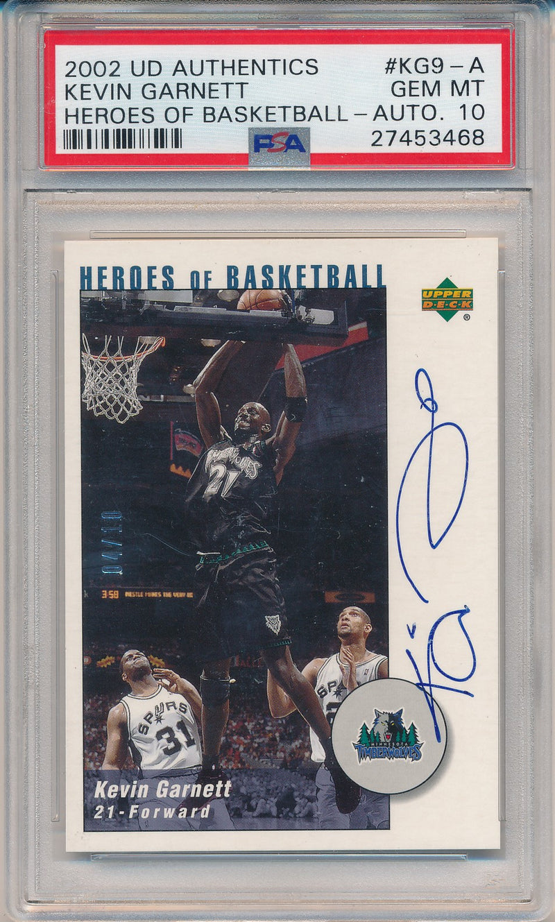 Upper Deck 2001-2002 UD Authentics Heroes of Basketball #KG9-A Kevin Garnett 4/10 / PSA Grade 10