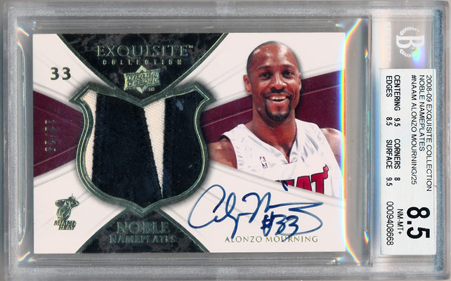 Upper Deck 2008-2009 Exquisite Collection Noble Nameplates #NAAM Alonzo Mourning 12/25 / BGS Grade 8.5 / Auto Grade 10