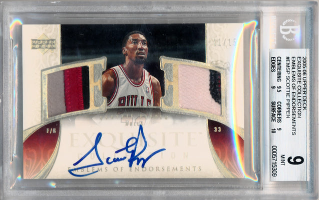 Upper Deck 2005-2006 Exquisite Collection Emblems Of Endorsement #EMSP Scottie Pippen 11/15 / BGS Grade 9 / Auto Grade 10