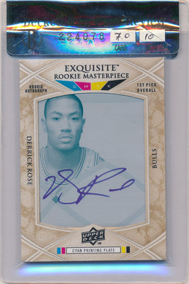 Upper Deck 2008-09 Exquisite Collection MasterPiece Cyan Plate #RPA-92 Derrick Rose 1/1 / BGS Grade 7 / Auto Grade 10