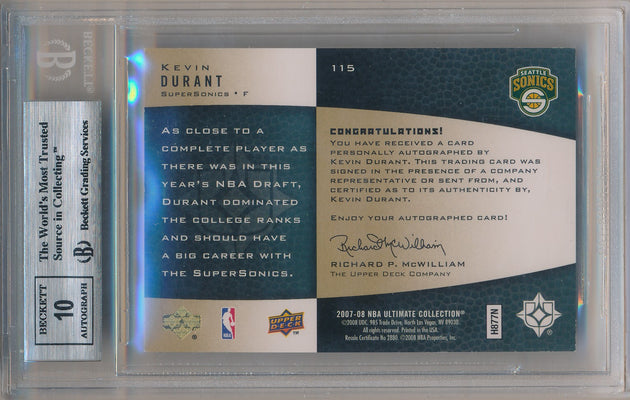 Upper Deck  2007-2008 Ultimate Collection Rookies Gold #115 Kevin Durant 21/50 / BGS Grade 8.5 / Auto Grade 10